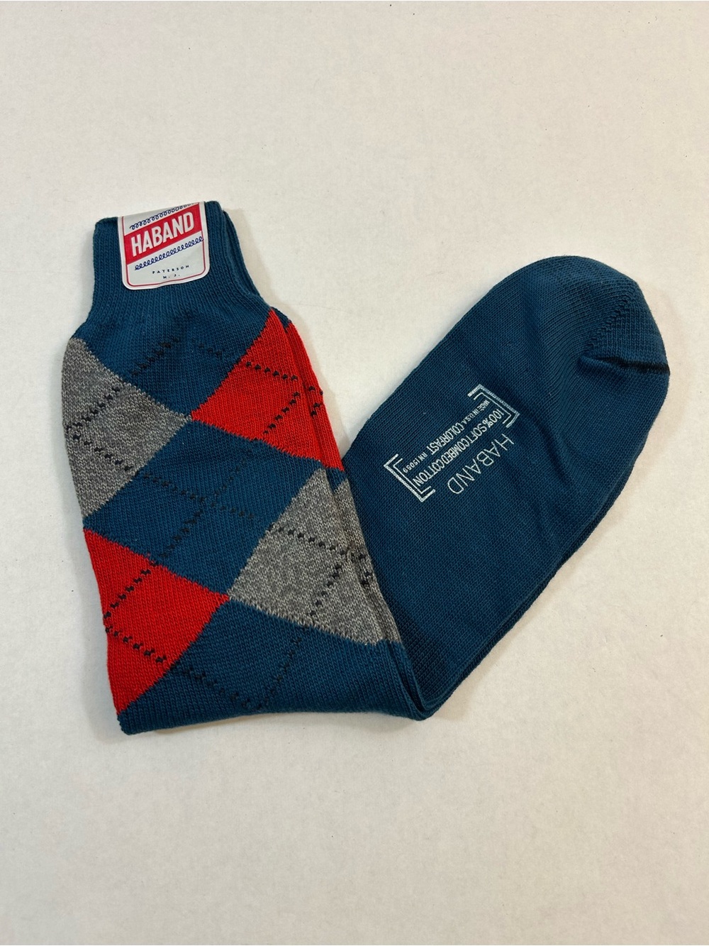 Vintage NWT Haband Men’s Argyle Socks - Blue, Red & Gray 11 1/2